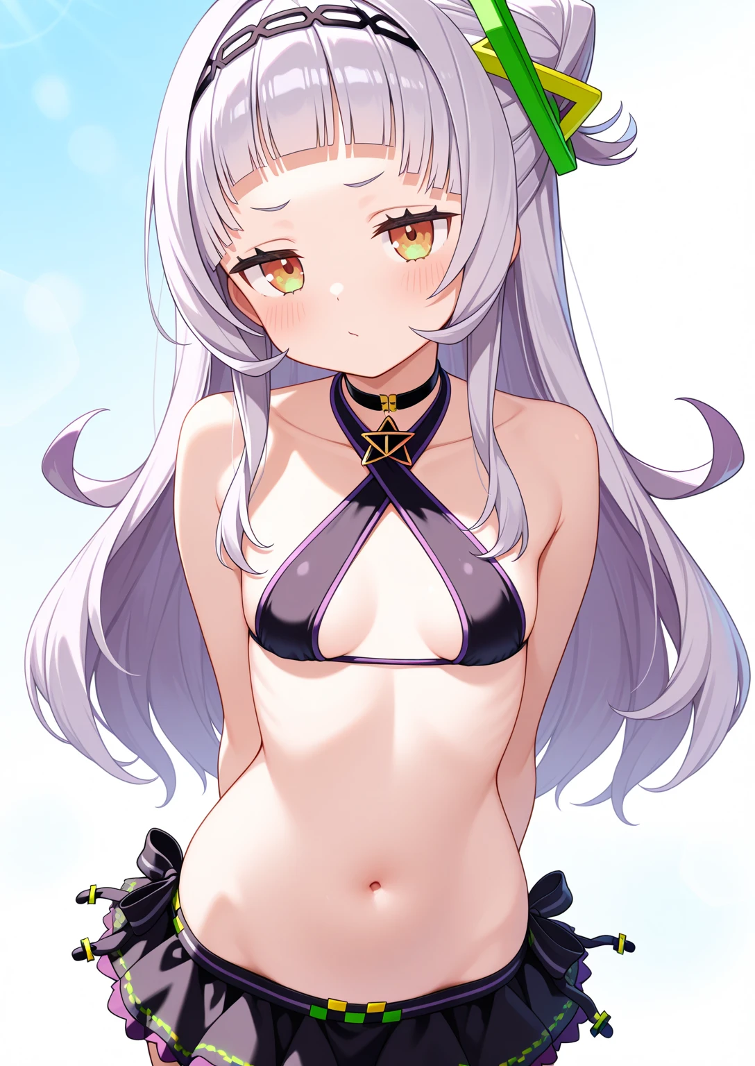 phemilia, 1girl, solo, breasts, smile,((masterpiece,best quality:1.4),ultra-detailed,(intricate details:1.1),cinematic light,short bangs,beautiful detailed eyes,red backround,chinese zodiac,very wide shot,looking at viewer, (masterpiece), (best quality), (shiny hair), (shiny skin), (shiny skin), solo, twin tail hair, small breast, small boobs, flat, chest, ((upper body)), (micro bikini), presenting armpit, bare shoulder, collar bone, (mole armpit), arm up, beach, selfie, cowboy shot, straightened, arms behind head, hands behind head, arms raised, hands in pockets, standing, ((nipples), (topless))
