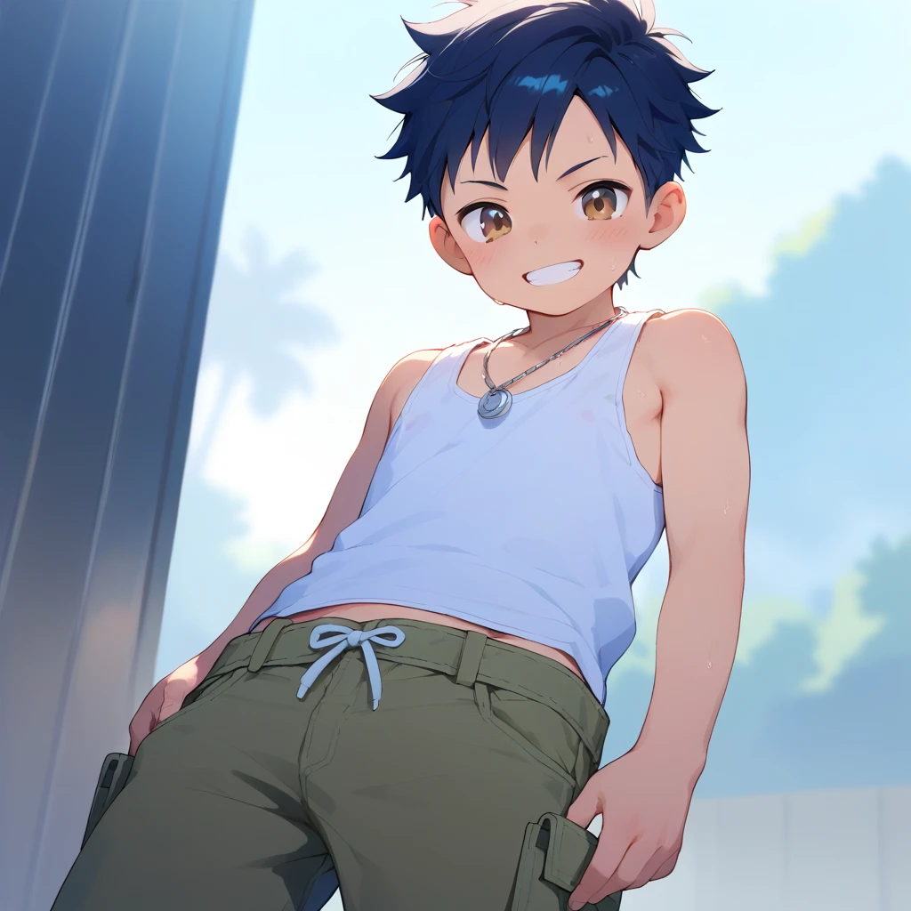??? boy, 12 years old boy, shirtless, open widely leg, sit pose, front , football pant, crotch bulge