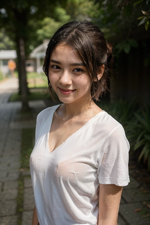 (Realistic、Photorealistic:1.3)、(Cute 15 year old girl.:1.4)、(Full nudity:1.5)、(Show me your breasts:1.8)、(Beautiful nipples:1.3 )、White skin、(difficult :1.4)、((Small breasts))