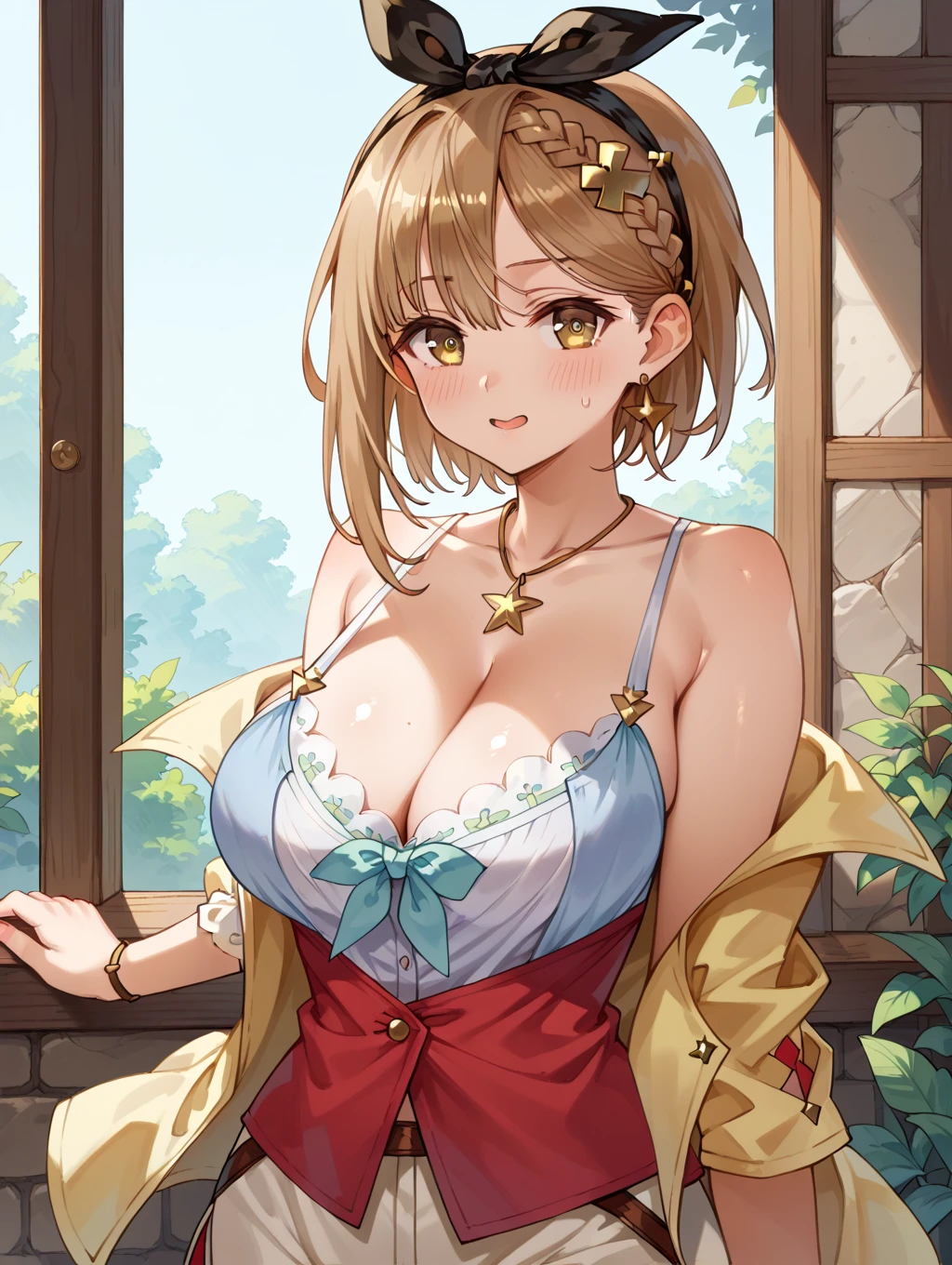 (masterpiece:1.2, highest quality), (realistic, photorealistic:1.4), beautiful illustrations, (natural side lighting, movie lighting), NSFW, 
looking at the viewer, cowboy shot, Front view:0.6, 1 girl, Japanese, high school girl, perfect face, Cute symmetrical face, shiny skin, 
(short hair:1.2, bob cut:1.2, yellow hair), hair between eyes, blue eyes, long eyelash, (big breasts:0.8, thick thighs), 
beautiful hair, beautiful face, detailed and beautiful eyes, beautiful clavicle, beautiful body, beautiful breasts, beautiful thighs, beautiful feet, beautiful fingers, 
(beautiful scenery), (Hilarious), (camel colored plaid long skirt),(white quilted blouson),(natural brown boots),blush、