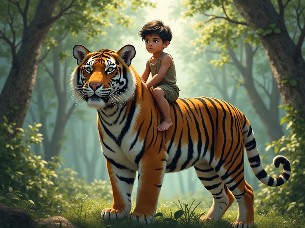 Indian boy tiger ka uper betha hu gumete hua