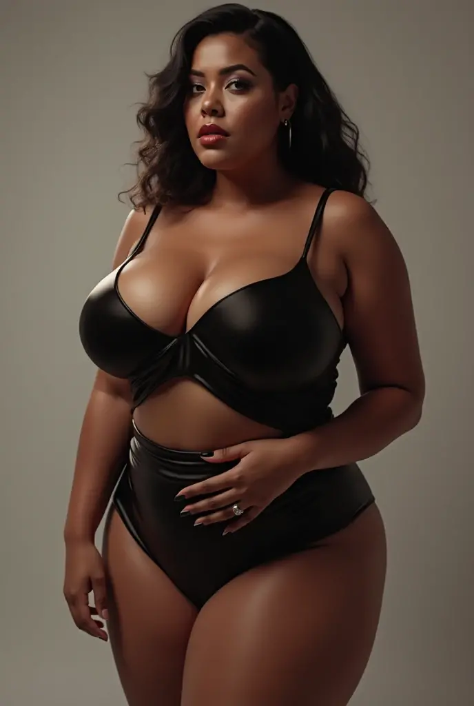 Une maman tres sexy courbes très genereuse gros seins lingerie noire décolleté plongeant sexy salope pute grosse poitrine nue