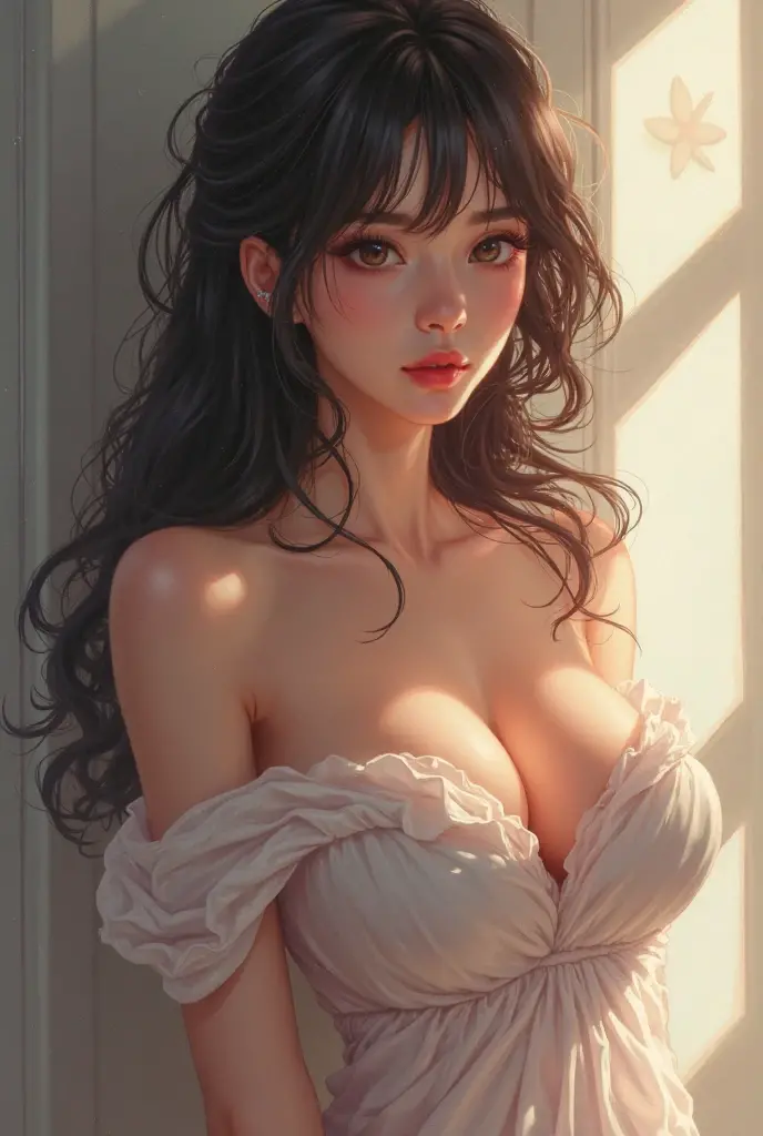 (best quality,4k,8k,highres,masterpiece:1.2),ultra-detailed,(realistic,photorealistic,photo-realistic:1.37),extremely detailed face,beautiful detailed eyes,long eyelashes,precise features,perfectly shaped eyebrows,light makeup,soft blush,subtle contouring,delicate face,Korean makeup,gigantic cleavage breasts,cleavage,Sheer tulle sheer dress,lace stockings,Suspender stockings,soft and feminine curves,flawless skin,glowing complexion,fair and ,subtle freckles,vibrant rosy lips,gentle smile,perfect symmetry,elegant posture,beautifully styled hair,soft curls,cascading down her shoulders,delicate accessories,sparkling earrings,subtle necklace,ethereal garden background,soft natural light,romantic atmosphere,vivid colors,subtle pastel tones,feminine and dreamy vibe