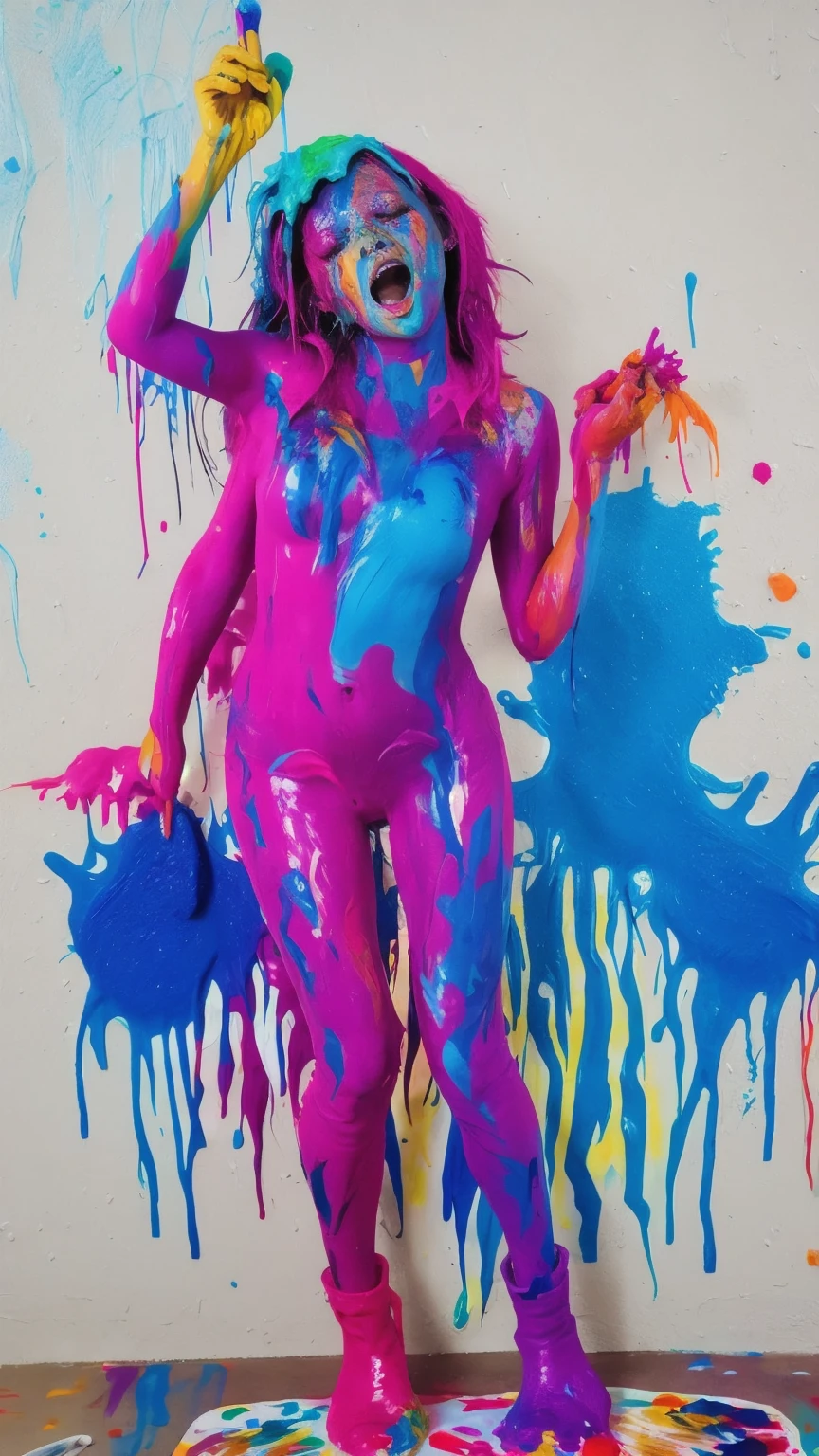 high res, (photorealistic: 1.4,  live shooting ), (Portrait), (full body shot with graceful contours:2), womanhood, solo, cute, sexy, nude, sexyポーズ, (it's mushy from my face Colorful paint is dripping:1.5), (ecstasy face:1.5), (eyes closed:0.8), 
BREAK, (I'm a canvas girl who loves getting messy up {x} My whole face is covered in tons of mushy colorful paint:2), (Colourful paint is pouring down my face from above my head:2), (my whole body is covered with colorful paint from head to toe:2), ( paint dripping from my mouth :1.333), (I'm spitting colorful paint out of my mouth:1.5), (my whole body is covered with mushy colorful paint:1.2), (my whole body is covered with colorful paint from head to toe:1), (my whole body is covered with colorful paint from head to toe:1), (my whole body is covered with colorful paint from head to toe:1), (I'm a canvas girl who loves getting dirty:1.5), ( my whole body is covered in paint from head to toe :1.5), (I'm a paint girl who loves getting messy up:1.5), (My hair is covered in mushy colorful paint:1.5), (I'm a paint fountain girl who loves getting dirty:2.5),  wet paint ,  dirty paint  , sloppy paint ,  messy paint , slushy paint,  mushy paint , sticky paint,  melting paint ,  not dry paint ,  spilled paint , Multi-layer paint , 