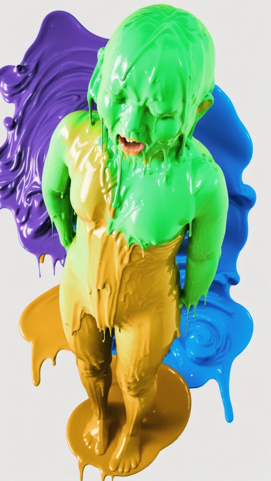 High resolution,(Photorealistic:1.4,RAW shooting),(Portrait),(Full body shot:2),Yang girl,Solo,Cute,Sexy,Nude,Sexy pose,(Crying look:1.5),(Closed eyes:0.8),(My whole face is completely covered in a ton of muddy colorful paint:2.5),(Colorful paint dripping down my face:2.5),(Paint dripping from my mouth:1.333),(Vomiting out colorful paint from mouth:1.5),(My Hair covered in sludgy colorful paint:1.5),(Colorful paint falls from overhead:2),(My whole body covered in sludgy colorful paint:1.5),(The whole body is covered with colorful paint from head to toe:1.2),(His entire body is covered in colorful paint from head to toe:1.2),(His entire body from head to toe is covered in colorful paint:1.2),(I'm a canvas girl who loves to get messy and muddy:1.5),(I'm a paint girl who loves to get messy and muddy:1.5),(I'm a canvas girl who loves to get messy and soppy:1.5),(I'm a paint girl who loves to get messy and soppy:1.5),(I'm a paint fountain girl who loves to get dirty:1.5),Wet paint,Messy paint,Dirty  paint,Sloppy paint,Soppy paint,Muddy paint,Muddled paint,Sticky paint,Melted paint,Undried paint,Spills paint,Multi-layer paint