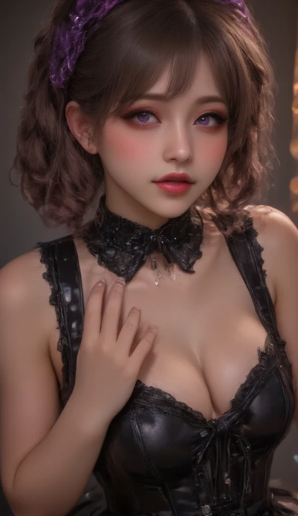 NSFW,((highest quality, 8k, masterpiece :1.3)), 1 girl, pretty woman with thin abs :1.3, (medium short hair, huge breasts :1.2), pajamas:1.1, super detailed face, fine eyes, outside,