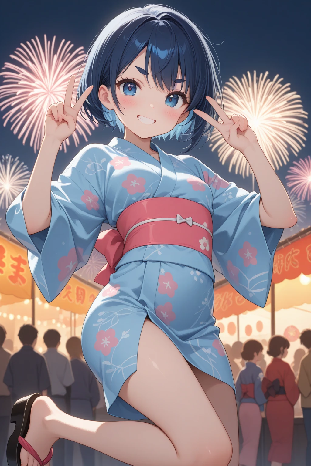 ((((nsfw)))), (masterpiece, Highest quality, 8K ultra-high resolution:1.4), Not wearing underwear, 14yo, kawaii, Pokemon Riko, (A colorful navy blue yukata, night: 1.4), (Summer festival), ((turn around)), Beautiful Eyes,Flash photography, Backlight, ((Close-up of face:1.4)), (Surprised expression:1.4), ((((Sweat)))), (Show your palm to the camera), (Beckon), Written boundary depth, Dramatic portrayal, (Colorful fireworks background), Focus of the film, , Emotional composition, Emotional engine full throttle BREAK Young and cute, Slender body, Flat Chest, Highly detailed glossy skin,Sweat, 完璧なPokemon Riko
, Wind, detailed in the Wind, petals dancing in the Wind
BREAK
ultra detailed crystal eyes, Eyes like shining jewels