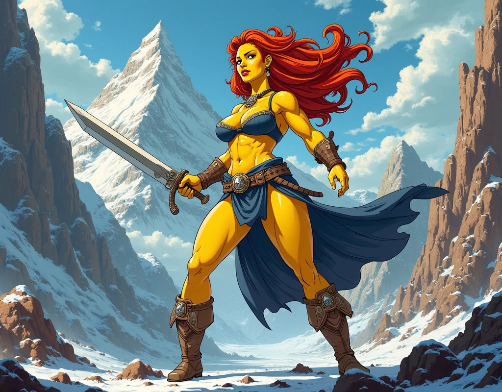 Female barbarian, (1 girl), high angle shot ((inspired by Druuna comics)), sensual, roupas rasgadas,((art style similar to Paolo Eleuteri Serpieri's work.))