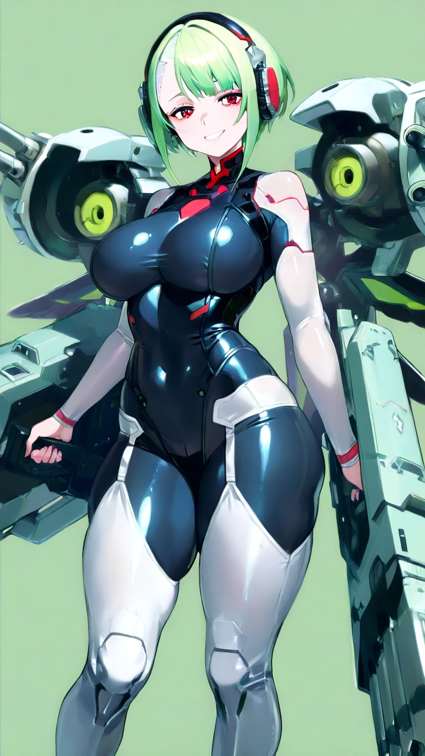 masterpiece , best quality , 1 sexy girl , solo , full body tight suit and bowtie , (covered nipples:0.9) , (gigantic tits:1.2) , (thick arm:1.1) , thick thigh , gigantic hip , (gold hair:1.1) , short hair , (plump:1.1) , robot joint , robot shoulder , embedded in machinery , lying on small sci-fi cockpit , surrounded by sci-fi machinery and monitor , folded , cable attached to the whole body ,spread legs , ahegao ,muscular , suit and tie, formal suit uniform, big shirt collar, formal white dress shirt, formal suit coat, huge giant red bowtie, formal suit clothing,  high collar 