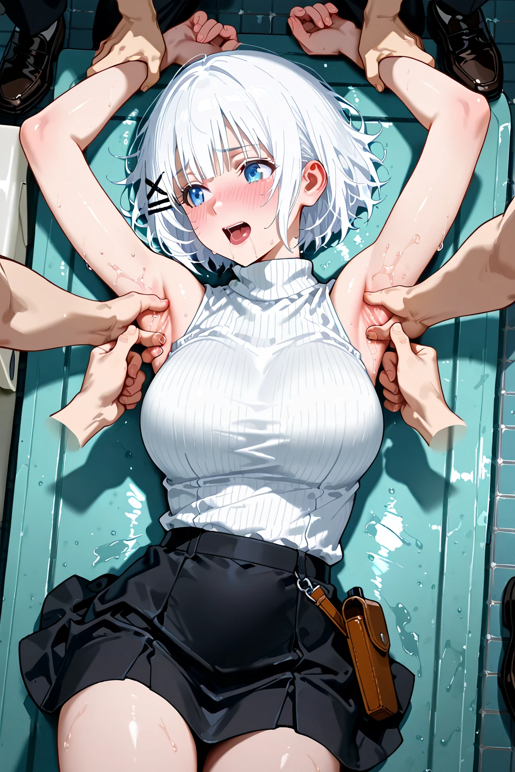 One Girl,alone,retina,masterpiece, Awards, high quality, High resolution, High resolution, 4K,8k,high quality, Gal,,(Super big breasts:1.9),A faint smile,Oily skin,Underside of the chest,(色黒Gal:1.9),(short hair:1.5),White clothes,Baby Face,(Low length,small:1.4),(Half-open eyes:1.7),(grinning eyes:1.6),(Half-open eyes:1.5),(Semen Bridge:1.7),Strading,(2hands breasts grab:1.6),(Dark Alley:1.9),(Brown Hair:1.5),(Female police officer:1.8),(POV breasts grab:1.8),(plump:1.6),(pov 2hands breasts grab:1.9),(hyper huge breasts:1.9),