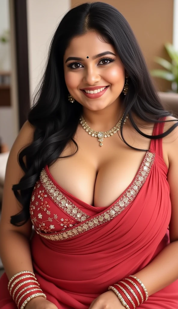  Indian woman masterpiece, best quality, ultra-detailed, (warm hue, warm tone: 1.2), wearing stick on bra , 20 years old, (((big tits1.8))),((Huge breasts 1.6)),(((Plump body 1.8))),  (Indian instagram photo, wearing stick on bra closeup face photo of 23 y.o Chloe in kebaya, Red Lipstick, sensual Lipstick, Sensational Make Up, huge cleavage, huge breasts pale skin, (smile:0.4), hard shadows, White G-STRING, bright lighting 