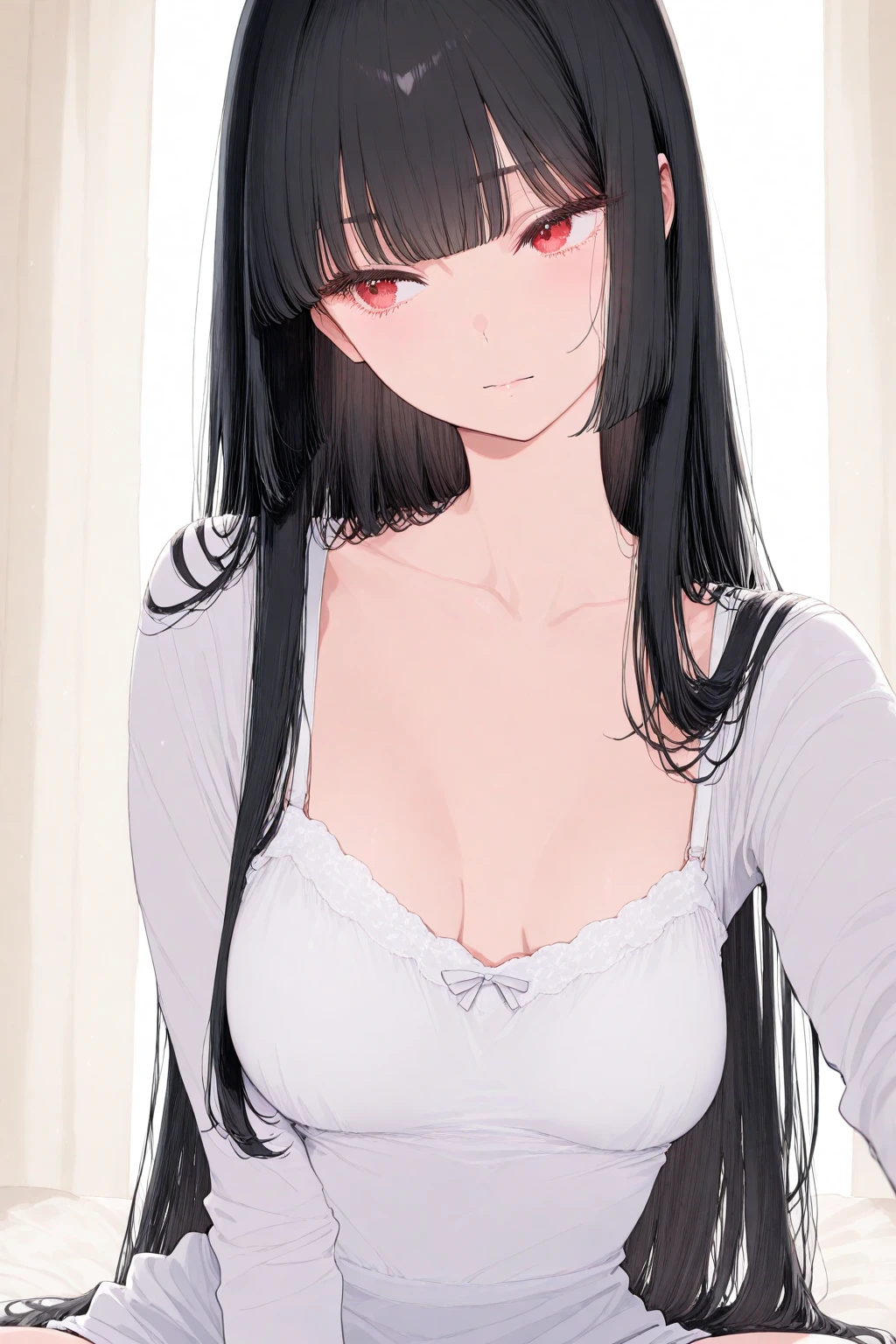 best quality, amazing quality, very aesthetic, absurdres, 1girl, rio (blue archive), blue archive, red eyes, black hair, strapless, (artist official art:1.5), (realistic face), (narrowed eyes), (cowboy shot:2), (concept art:1.5), panties, (thigh), expressive eyes, perfect face, 4k, extremely detailed anime illustration, extremely detailed eyes, enhanced details, perfect anatomy, light rays, photo background, extremely delicate body, smooth skin, feminine expression, (black background:1.5), cristal clear eyes, beautiful face, big breasts
