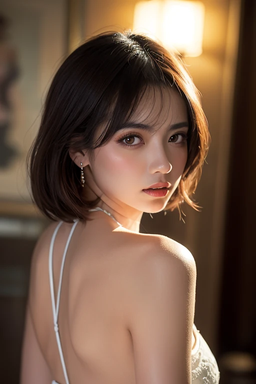 (photorealistic, 32k, RAW photo, best quality: 1.4), (masterpiece:1.3), (absurdres, attractive, ultra high resolution, ultra realistic, highly detailed, golden ratio, ultra detailed, super fucking beautiful detailed face), natural makeup, detailed cloth texture, detailed hair texture, beautiful detailed fullbody, Perfect female body, accurate, Anatomically correct, Highly detailed face and skin texture, (beautiful hands), (realistic skin), (beautiful pale skin:1.1), (large breasts), (cowboy shot:1.3), (Perfect dynamic composition, looking at viewer), 
BREAK, 
realistic eyes, beautiful detailed eyes, symmetric eyes, Light Brown eyes, Double eyelids, Thin eyebrows, (Glossy lips:1.4), ((A face with waiting for a kiss, Seductive smile:1.2)), (weat skin, blush:1.1), 
BREAK, 
((short hair, bob, Dark blonde hair, bangs:1.2)), (night, Candlelit church:1.3), (Priest, cross:1.3)