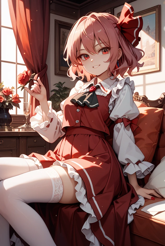 (Sumilux f1.4 50mm , low Latitude old color negative film , cross process , bokeh, flare, chromatic aberration , soft focus, (Shallow focus) , soft glow , Maximum aperture, High Key , Transparent depiction)  , butter face girl , rabbit ear , spread legs , (hide crotch with rose) , closeup rose , (Cover crotch with rose) , (Rose Roses are blooming on crotch)