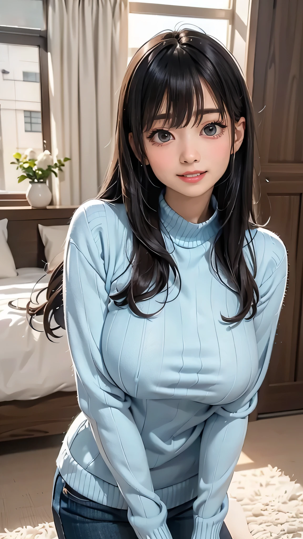(seductive smile), (((24yo, gyaru))), masterpiece, (((wearing tight dress)), (allfours), ((large breasts)), ((large hip)), (shiny skin), ((skindentation)), photorealistic, realistic, solo, photorealistic, best quality, ultra high res, YuraS, bed, parted lips, beautiful, masterpiece, best quality, extremely detailed face, perfect lighting, ultra high res, ultra detailed