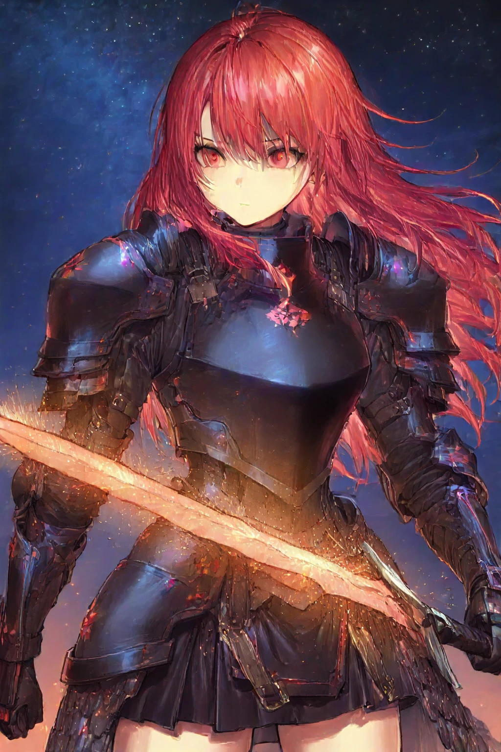 a humanoid dragon scientist with red hair, tired expression, black armor on shoulders, detailed eyes, detailed face, beautiful detailed face and features, intricate details, highly detailed, cinematic lighting, 8k, photorealistic, hyper realistic, digital painting, concept art, dark moody colors, dramatic lighting
