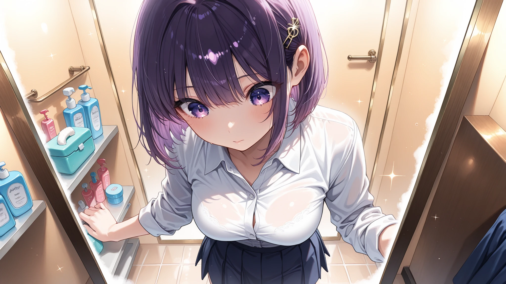 masterpiece,8k high quality detailed,highres,anime,,
illustration \(artbook\),
,yasuraoka hanabi,1girl,black hair,short hair,purple eyes,medium breasts,white shirt,pleated skirt,blue bowtie,school uniform,detailed_face,
<lora:inthetub:0.55>, inthetub,on back,bubblesuds,bathroom,dripping wet, clear water,[wet clothes],(wet hair),looking at viewer,[[closed eyes]],blush,embarrassed,endured face,rape face,heavy breathing,seductive smile,[tears],
(,realistic clothing texture,realistic_skin_texture),<lora:velvia:0.6>,<lora:Hanabi_Yasuraoka_test:0.55>,<lora:more_details:0.3>
