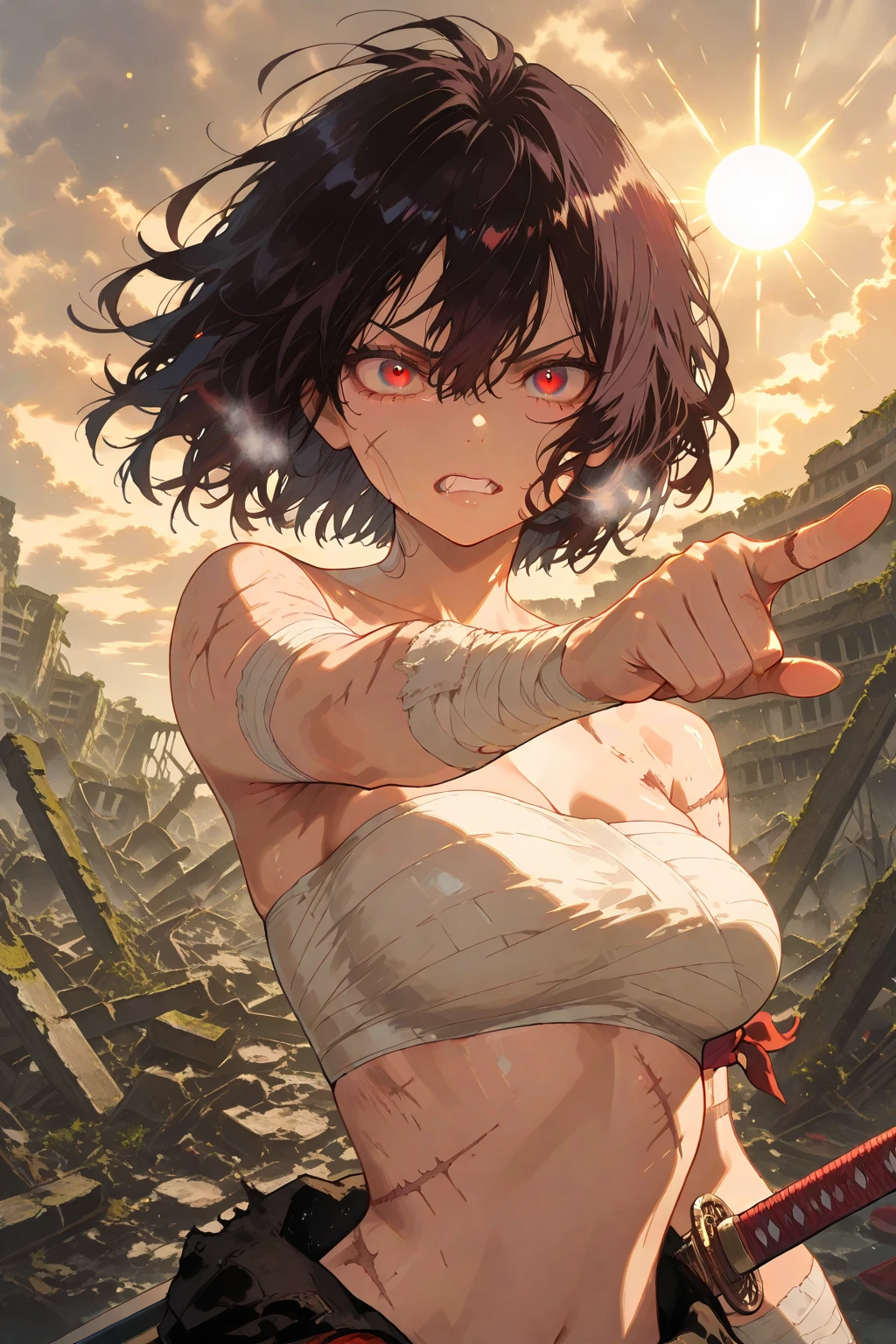 Junior high school nudist、Severely torn clothes scatter、Fight against the strong wind、Stand in large letters、Dynamism