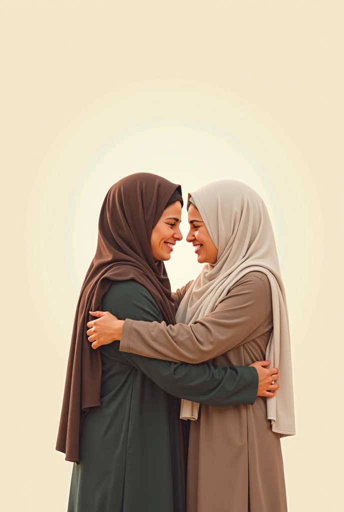 Ugliest arab woman in black hijab laughing in standing embracing her ebony dark skin African baby in room