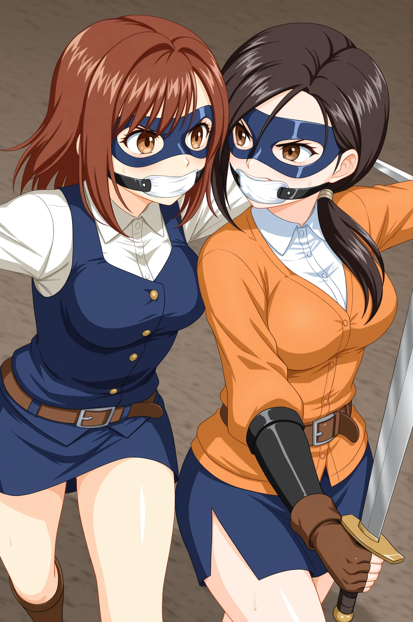 (masterpiece, best quality), 1girl, brown hair, short hair, bangs, Slim, (Wide hips, Thick thighs), Scared, Slender, view the viewer, angry, bound arms, arms back behind, (Dress shirt, tie, pencil skirts), in office building, (Masterpiece), (Best quality:1.2), absurderes, Intricate details, (Highly detailed skin:1.2),