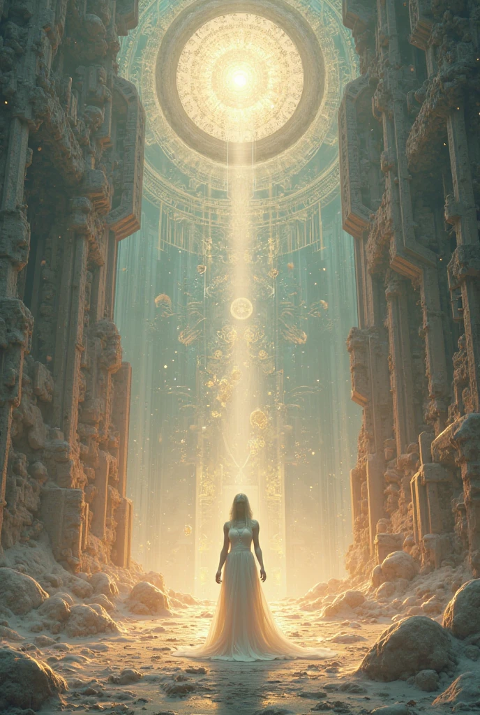 a girl on the beach, Goddess of Dance、Sensual dance on a circular stage、A smile、A magic circle appeared overhead and at your feet.、 hyper detailed painting, luminism, 4K resolution, fractal isometrics details bioluminescence , Isometric-centric surreal , Cinematic, Abstract beauty, Approaching perfection, Pure form, Golden ratio, minimalistic, Concept art, Intricate details,