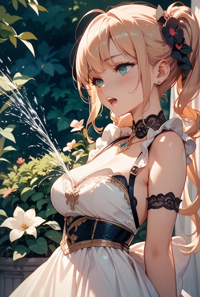 (nsfw), ((1girl)), ((masterpiece)), realistic, ((highly detailed:1.3)), beautiful princess bathing in a marble tub, ((very long blonde hair)), wet hair, wearing a sheer bathrobe, clothed bathing, ivorygoldai, royal palace bathroom setting, steam, ornate marble tub, (rose petals floating in water:1.3), early morning light, windows, crepuscular lighting, dynamic pose, dynamic angle