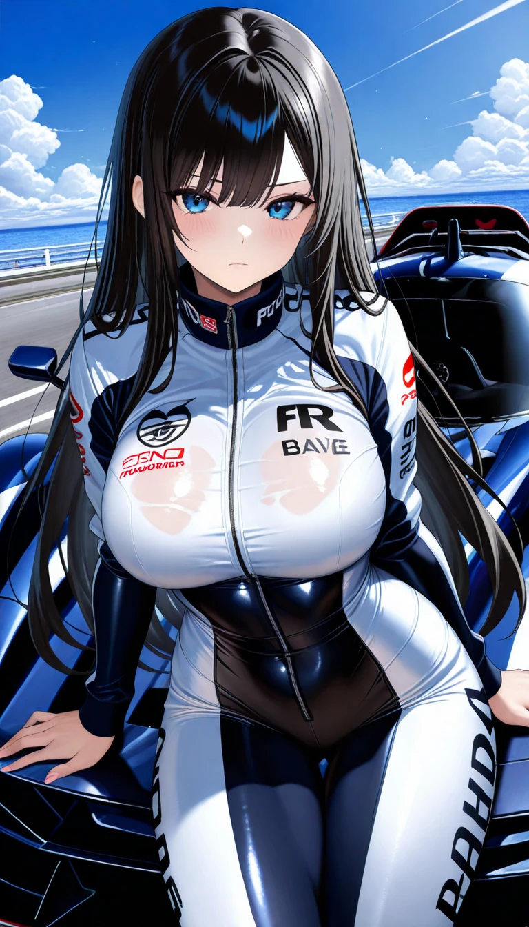 1girl, Big Breasts, White Latex Catsuit