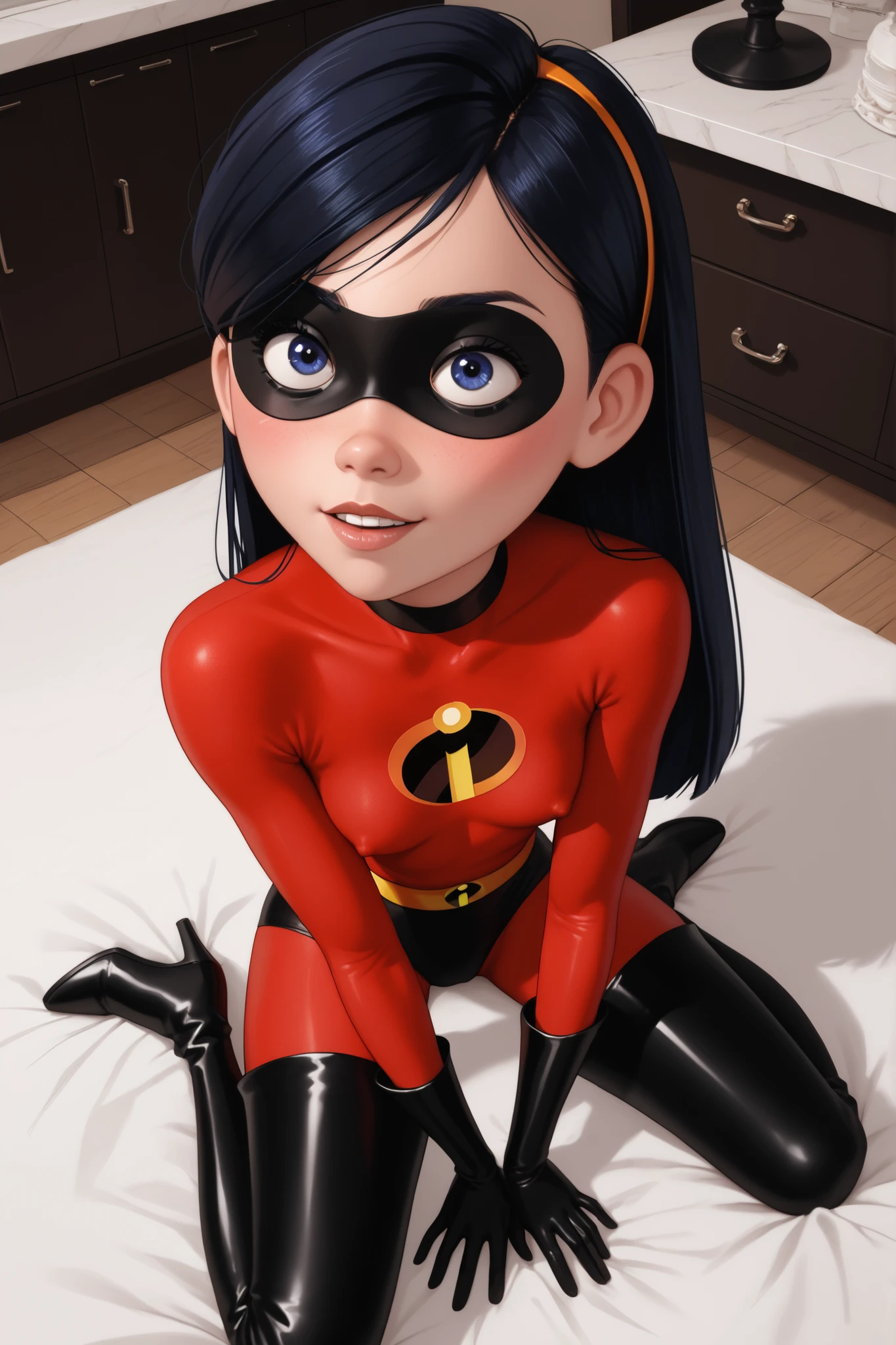 Violet parr(incredibles), blushing, woman on top, blowjob, cock deep in throat, sweaty deep throating cock, grabbing balls, holding balls, oral creampie, cum oozing from mouth, cum exploding from nose,