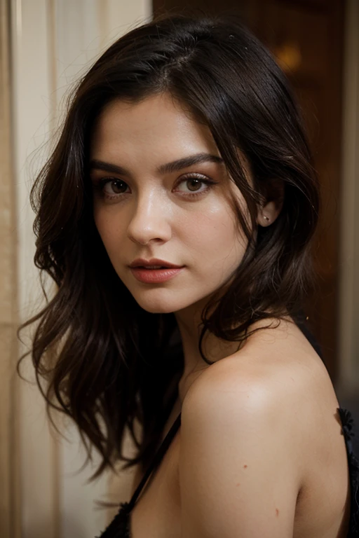 Cute beautiful sexy European light-green-eyed brunette, 22 years old,
girl in a black velvet dress, stylish velvet dress, full body view, velvet black dress, black dress, elegant dress, castle ruins, nature, pumps, full body view, waling,
innocent face, face-length 1.3 times the face-width, almond-shaped eyes, squared face-shape, high cheekbones, naturally wavy hair, light-green eyes, high-res, masterpiece, best quality, intricate details, very detailed, sharp focus, detailed skin, realistic skin texture, texture, detailed eyes, professional, 4k, charming smile, shot with Canon, depth of field, Kodak Vision color, perfectly fitting body, extremely detailed, photo_\( ultra\), photorealistic, realistic, post processing, maximum details, roughness, real life, ultrarealistic, photorealism, photography, 8k UHD, photography