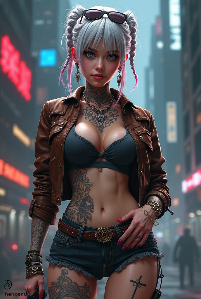 scarlett johansson tattooed, photorealistic, in the streets, UHD, HDR --auto --s2