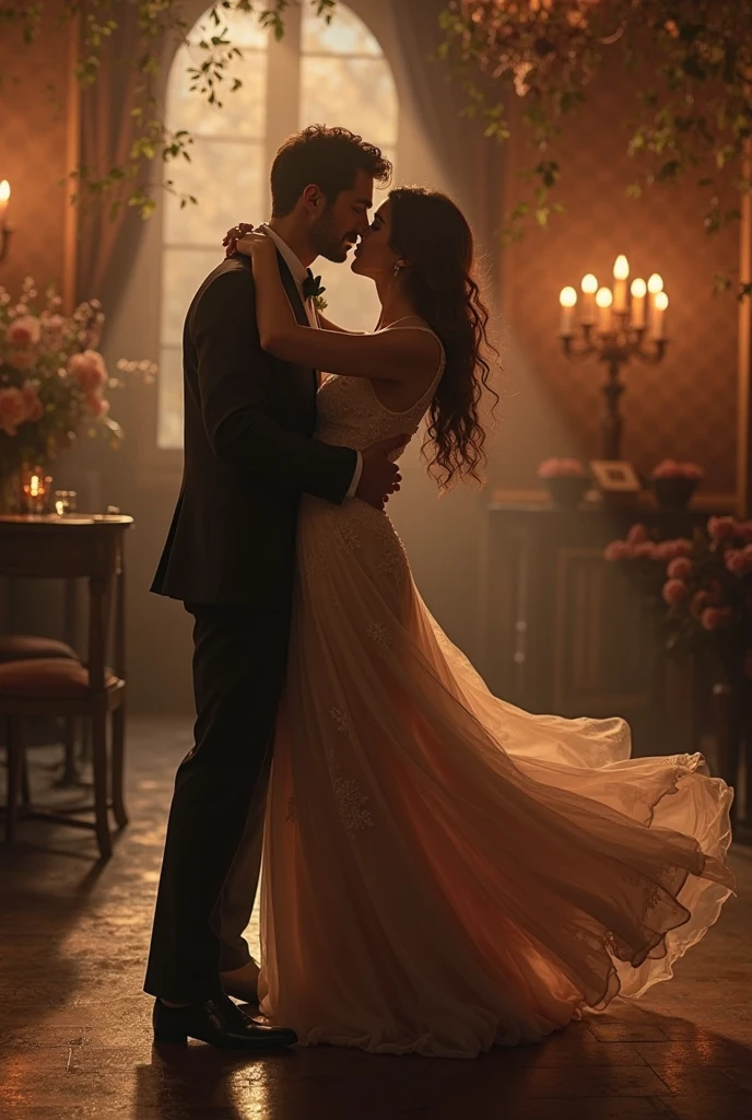 Couple Photo, aesthetic, a romantic couple, beautiful detailed eyes, beautiful detailed lips, extremely detailed face, long eyelashes, intimate embrace, affectionate lovers, romantic date, soft lighting, candlelight, warm colors, golden hour, cinematic, professional, photorealistic, 8k, high quality, masterpiece