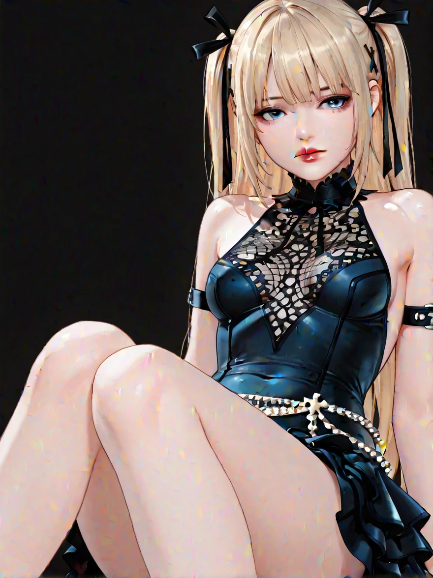 (Photorealistic:1.8, Highest quality:1.8,8K Masterpiece:1.8、Super detailed、Ultra-high resolution、Detailed Background)、((Flat Color))、((colorful))、Multicolored lighting、((Floating colorful water))、Blue background、
Bound Queen、Random Pause、(Chained、Golden Chain、Chained to the body、Chained first round、handcuffs)、Random Sexy Poses、Turn around、Angle from behind、
(Medium Hair、Blonde Hair、hair ornaments、choker)、(Bondage、Mini Dress、choker、Knee-high stockings、garter belt、White biting panties)、Beautiful hip line、TWICE's Tzuyu' on pause、Beautiful blue eyes、(A rich expression、smile)