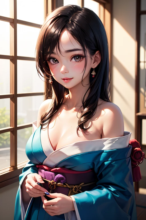 ((1girl, solo)), (large breasts:1.5), beautiful body, (perfect anatomy, perfect body, perfect hands, perfect legs), natural proportions, sexy body, standing, own hands together BREAK
((extremely detailed face)), (beautiful detailed eyes:1.6), (realistic pupils, realistic iris:1), expressive eyes, looking at viewer, (clear eyes:1.3), (hyperrealistic:1.2), (detailed skin texture:1.2), smooth skin, black hair, long hair, (detailed lips:1.2), (attractive lips:1.1), (glossy lips:1.1), ((smile)), parted lips, perfect face, perfect eyes BREAK
japanese clothes, kimono, off shoulder, collarbone, cleavage, long sleeves, wide sleeves, sash, obi BREAK
(masterpiece:1.5), anime-style, top quality, best quality, (beautiful and aesthetic:1.2), (ultra detail:1.5), Ultra-detailed depiction, Ultra-precise depiction, extremely detailed 8k illustration, high resolution, (highly detailed shading:1.2), (realistic lighting:1.4), perfect lighting, vibrant colors, dynamic tones, striking hues, 8k, absurd resolution, perfect shadows, hdr, UHD, ambient lighting, realistic, ultra-realistic, photo realistic, highly detailed, rich detail, luminous colors, fine texture, intricate design, professional illustration, (soft light:1.2), (illustration:0.7)