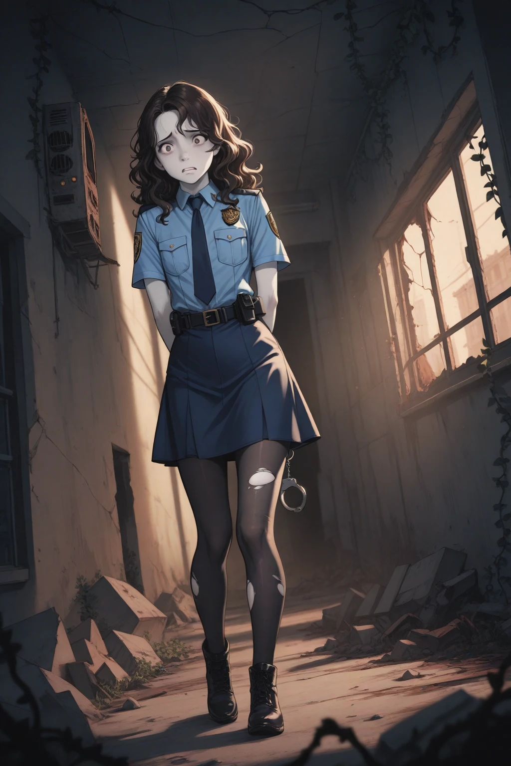 <lora:SH3Heather:0.75> (sh3heather), solo, 1girl, realistic, freckles, eyes, eyebags, skirt, soft focus, shy, anxious, standing in an abandoned ruined hospital, at night, overhead lighting, rotten bloody rusty walls, ambient, foggy, creepy, beautiful, masterpiece, spooky, render, hd, detailed, shadows, photorealistic cgi graphics style, monster in the background, <lora:OnesiePJs-11:0.6> wearing (onsie), animalonesie, long sleeves, hood up
