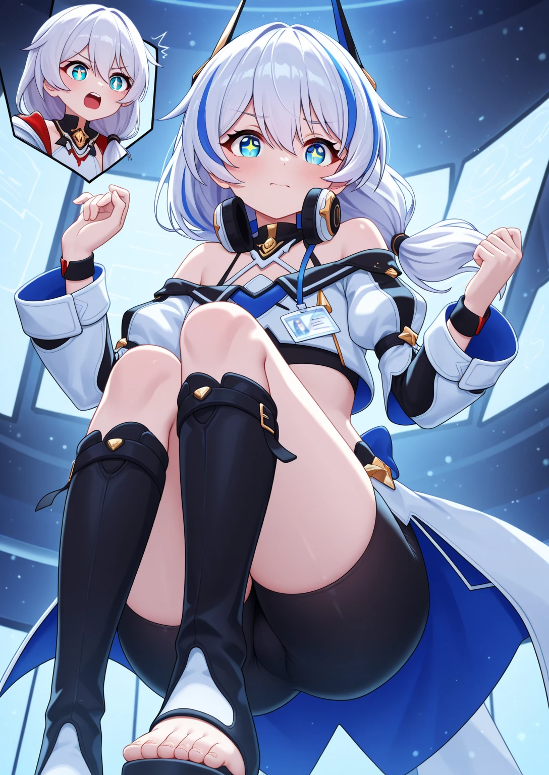 
breastPunch,monster,alien,kaijuu,restrained,grabbing from behind,(punching,motion blur),(((Liz Hellesta))),((v tuber)),((Game Now Streaming)),((White Delivery Room)),(Liz Hellesta髪)，((Dressed seriously)),(((Do not expose breasts))),masterpiece, Highest quality ,(1 beautiful woman), Liz Hell,cameltoe,(Straight gray straight hair,((Bangs)),((Beautiful Japanese woman face)),Thin face,((Thin cheeks)),Beautiful woman face,Precise depiction,Excellent costume design, (Small breasts), Slender upper body,(8k Full Body RAW Photo), (Highly detailed skin: 1.2), ((Oily skin)),smile, Highly detailed face, ((Grey Hair)),fine grain, (((Sweaty body))), (((Oily skin))),Inside the room,1 Girl,Open your mouth,(((Open your eyes))),(((View your viewers))),Look this way,(((Open your eyes))),(((Open your eyes))),(Large pelvis),(Wide Hips),(((Very muscular and thick thighs Veins,))),(((Abnormally thick thighs))),Thigh gap,(((Shiny thighs))).(((Narrow waist))),(((Very thin waist)))，(Realistic:1.0),Front view,1girl,lh1, (((White panties))),(((cameltoe))),Hair Ornament Net、Long Hair、Long sleeve、((Blue thigh-high socks in silk fabric))、((Armband))、Blue pleated mini skirt、((White jacket, cotton material))、(tight white shirt)、Blue Skirt、((Metallic black thigh straps)),(((Front view))),View your viewers,((Open your mouth)),Showing teeth,Constricted eyes，(((blush,shame))),(((Puzzled expression))),(Panties are wet),