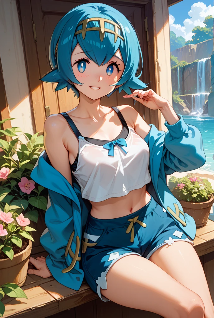 ， tmasterpiece， a matural female，Best quality at best， 8k wallpaper， beatiful detailed eyes， fully body photo， 黑The eye， Detailed hairpins， swimmingpool， Wet body，Colorful long-sleeved sweater，Ultra shorts，Outdoor swimming pool，Mouth open，Sat down，Surreal graphics，oversized boobs，soaking wet，There is fluid on the legs，yellow clothing，Purple clothes，White crop top，clothes: Short clothes，tight top，Raised breasts cleavage  ，Fine patterns of clothes，tattoos on the lower abdomen，Flame it up，Arms raised，Happy expression，redheadwear，whaite hair，blue  hair，Purple hair big breasts，blond hairbl，silber hair，short detailed hair，long whitr hair