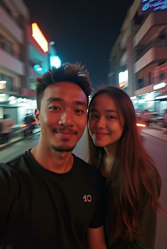they are posing for a photo in front of a neon-lit bar, imagem de perfil, casal feliz, 8k foto selfiegraph, Sandra Chevier, both smiling at the camera, Foto do perfil, sorriso de discoteca, taken at the beginning of 2020, selfie!!!!!, foto tirada em 2 0 2 0, foto selfie, selfie, postagem no reddit, Mom and Dad