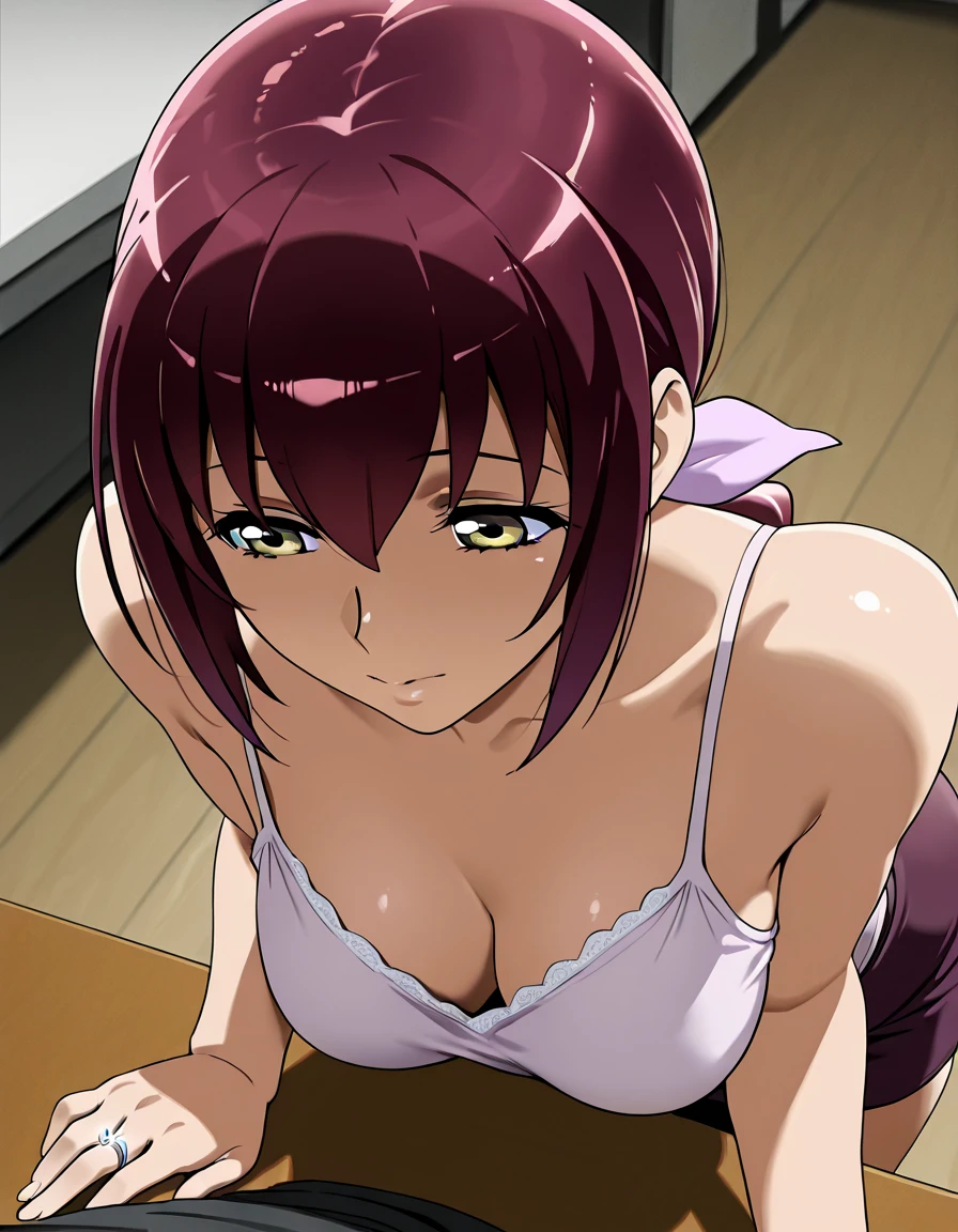 masterpiece,best quality,1girl,breasts,smile,short hair,brown hair,light brown hair,purple eyes,hair over one eye,breast, boobjob, bath