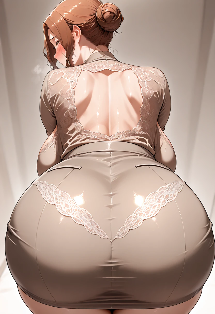 Very sexy bbw woman showing off her huge breasts and huge ass with a seductive look, She is wearing see-through white underwear.