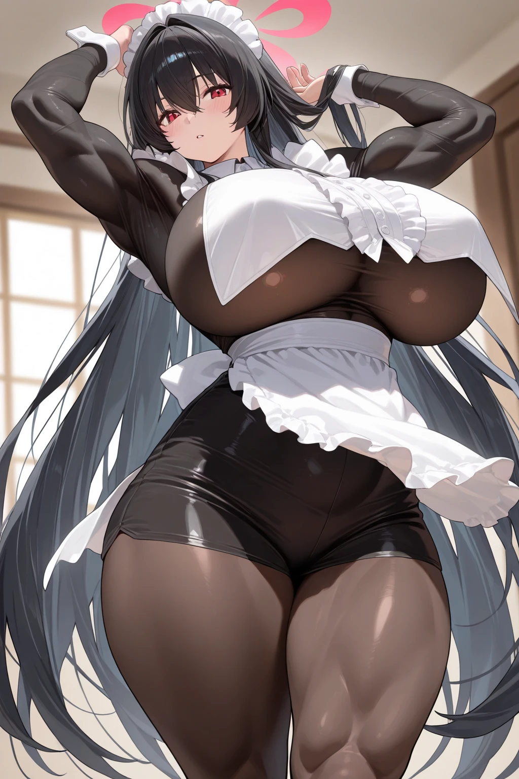 1 girl,CG,huge breasts, black hair, long hair, straight hair, black eyes,((playboy、pantyhose)),((Sit with your legs open)),((white background))
