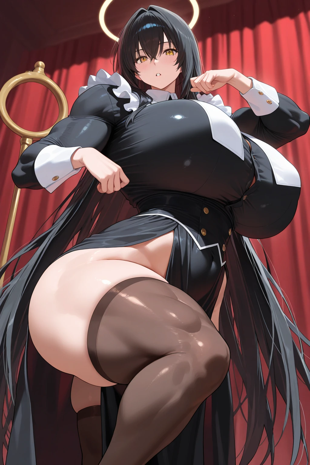 Sexy bbw woman wearing high heels and flesh colored lingerie with nipples visible,  Stand up on stage, spread your legs and look straight ahead., A look that tempts a man, very wet clothes