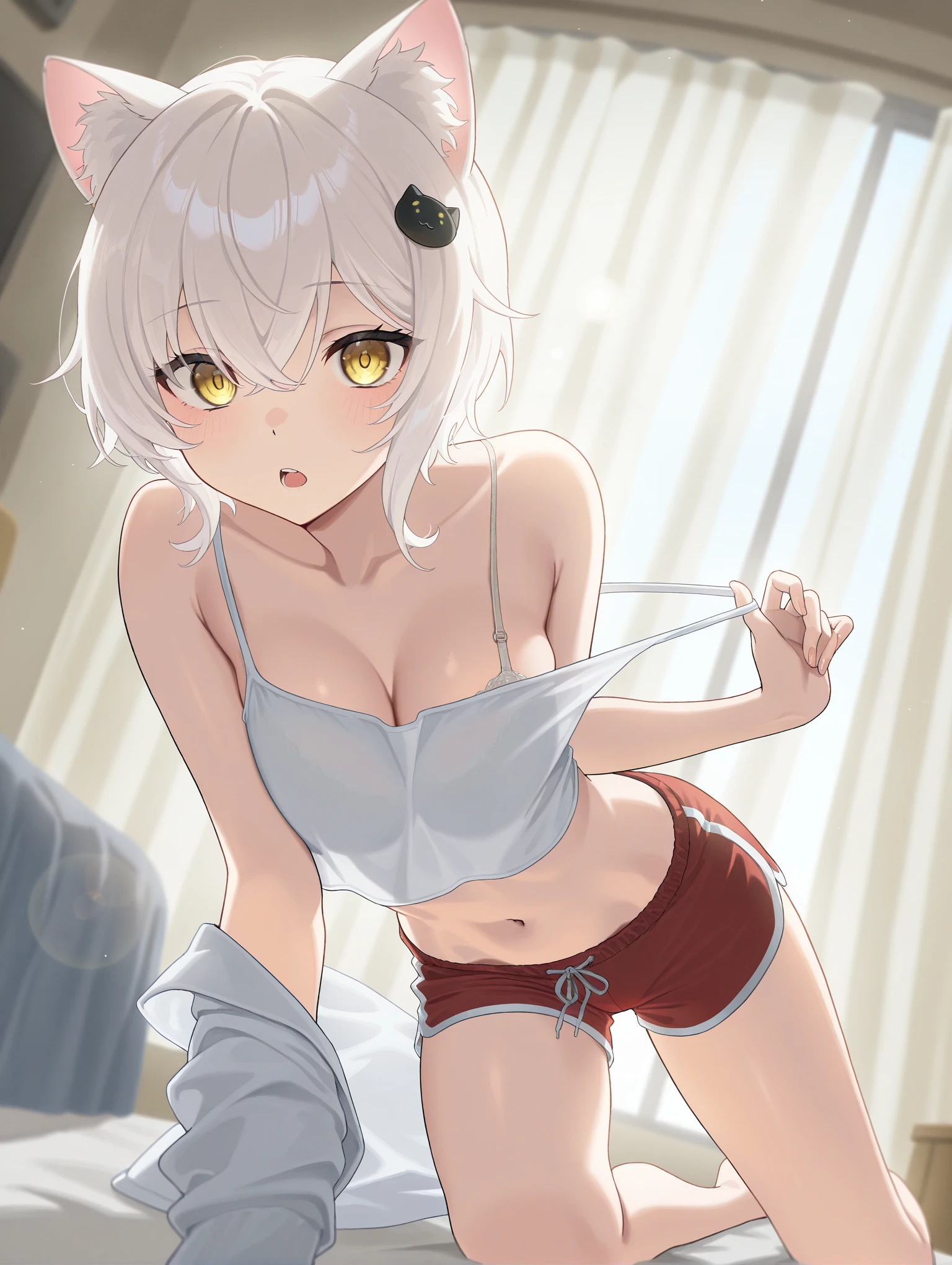 1girl,solo,suzuran,long hair,fox ears,(huge breasts:0.8),((babydoll)),white thighhighs,white panties,pubic tattoo,bare arms,bare shoulders,looking at viewer,masterpiece,best quality,high details,detailed,<lora:suzuranXL:0.6>,<lyco:ziyun:1>,