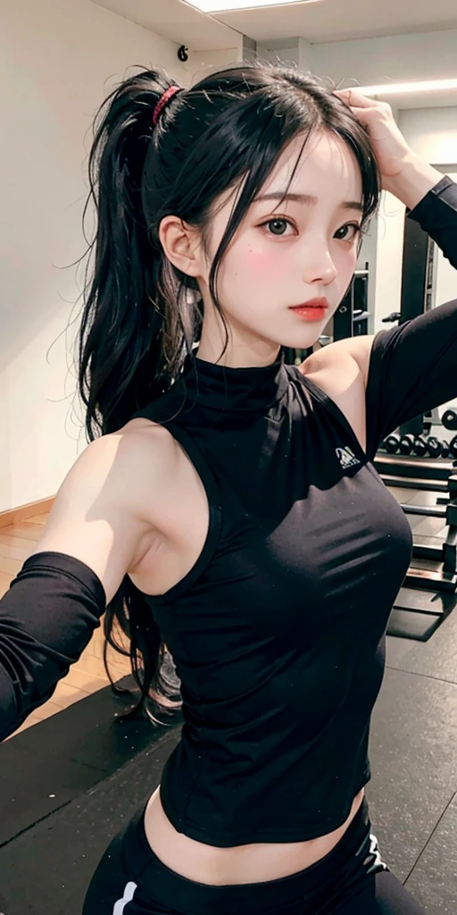 play sports often, ponytail、school swimwear, No panties, (Cyberpunk settings: 1.2), compensate,, (1 girl: 1.4), highest quality, masterpiece, (reality: 1.2), young woman, lady, detailed face, fine eyes, fine hair, fine skin, looking at the viewer, dramatic, vibrant, sharp focus, 50mm, f1.2, EOS R8, (3/4 body: 1.2), Are standing, (Against the background of the school: 1.6), (highest qualityの詳細: 1.2), 8K HD,(huge breasts:1.8)、
