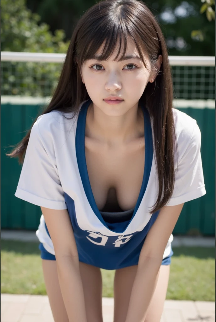 (RAW photo, 4k, masterpiece, high resolution, extremely complex) (realistic: 1.4), cinematic lighting Delicate girl with facial features,
1 Girl, Single Focus, Summer Noon, Hot, 1990s\(Style\), best quality, ultra high res, (((Very detailed face)))), ((Very detailed eyes and face)))), Beautiful detail eyes, (photorealistic:1.4), 1girl, crop-top shirt, necklace, (faded ash gray hair:1), (big breasts:1.2),full body portrait, (Best Quality), (Highres), (An Extremely Delicate and Beautiful),,(Beautiful 8k face),(Brown Eyes),(ulzzang-6500:1.0),(solo),( looking side),(spectators),(large breasts),(NBA),bent over,,lookside,(side), ,(Basketball sportswear),((Play basketball)),((gymnasium)),((speed)),(reality),