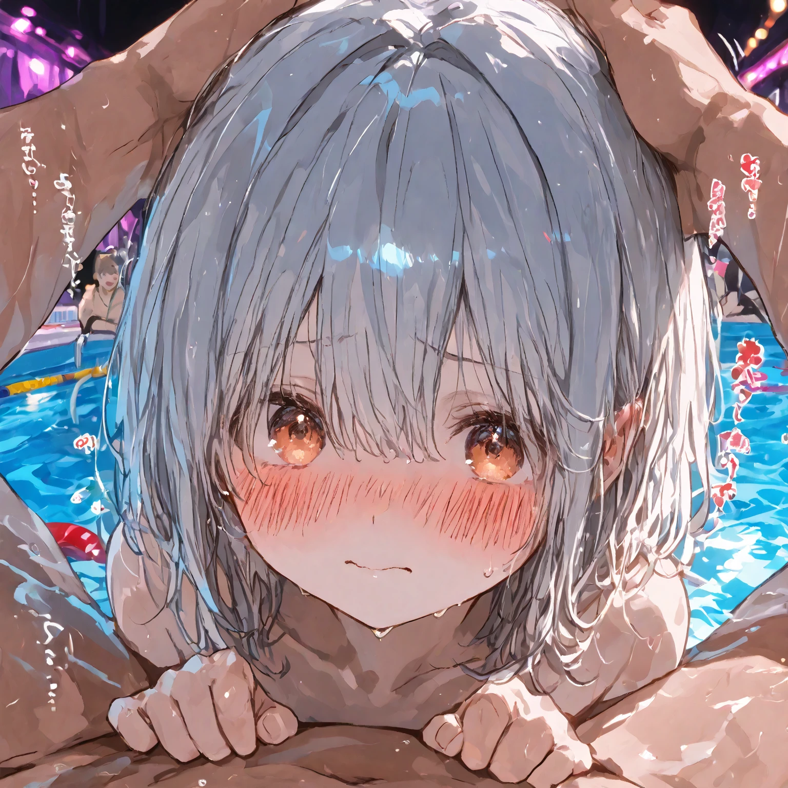 Masterpiece，Highest quality，high resolution，Sunburn跡:1.5，beautiful girl，Pool，Completely naked，Brown skin，Sunburn，swimming，Lots of girls，Poolでレズビアン