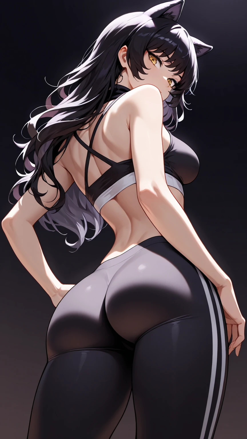 masterpiece, best quality, photorealistic, Ultra Detailed, Extremely Detailed 16k CG Wallpaper, Beautiful Face,yujiasuit, yoga sports bra, yoga pants,grey sports bra, grey pants, stelle,standing split,stelle,1girl,Stelle,female trailblazer