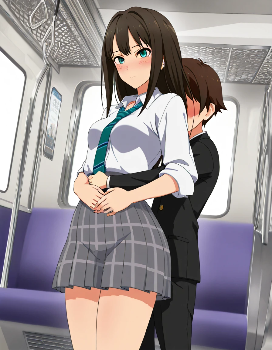 shirase sakuya,Multiple penises,Roll up your sleeves,Slender and sexy woman,penis ,Black thigh-high boots,Beige jean shorts,in the train,Multiple men,,Place your hands behind your back,Sex,Creampie,A lot of semen,profile,ponytail,Cum on thighs,
