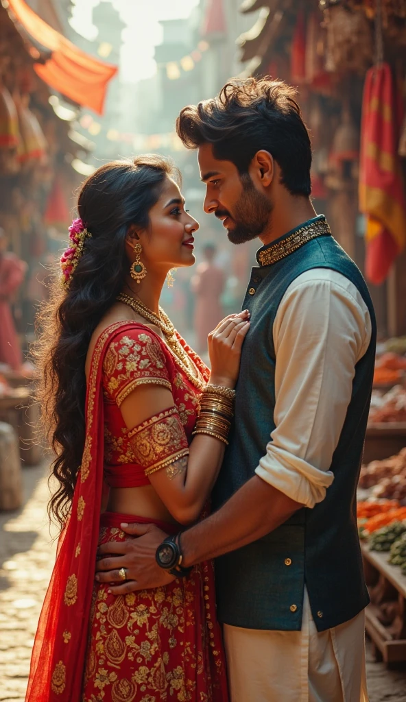 (seductive) a close up of a man kissing a girl in a sleeveless saree, man is half nude, ((red lips, bright eyes, curve heir 1.5)), ((beautiful details very big breast )), (Straight round and ultra huge clevage, not sagging breast), A glorious gorgeous, glorious gorgeous face, pretty face, bright eyes, white saree, updo elegant hair, blurred gray tones background, ultra focus, face ilumined, face detailed, 8k resolution, painted, dry brush, brush strokes, razumov style and garmash style, by Tokaito, ((Full Open )), full body, sexy open thin belly, night blue ambience