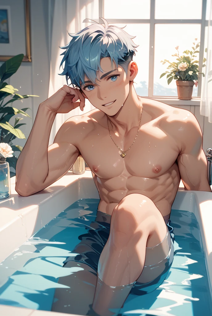 (master pice), naked boy, big penis, abs, in the bath, cum in his body, full body