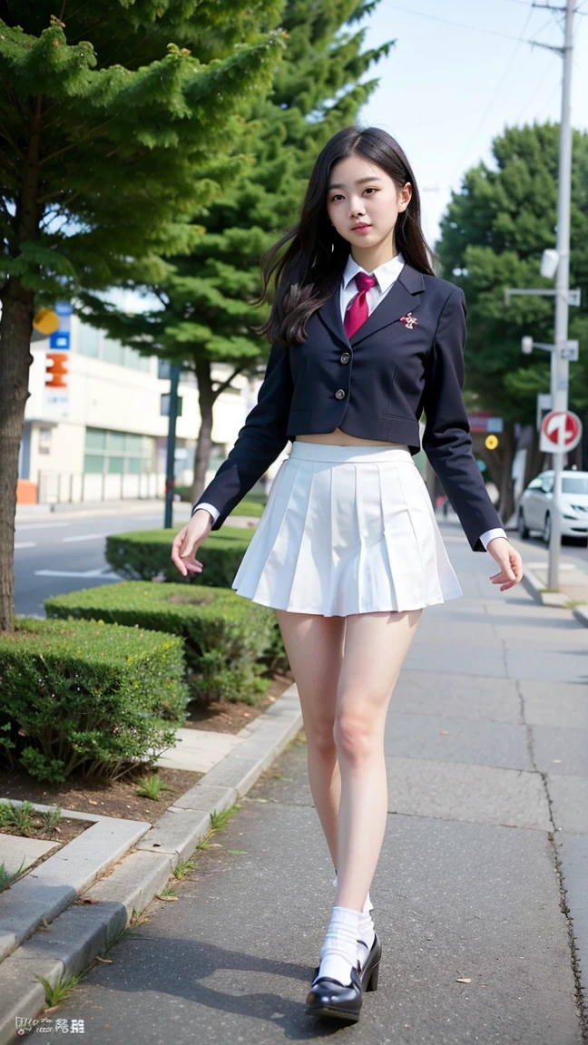 (Raw photo:1.2, Photorealsitic:1.4), Beautiful detailed girl, Highly detailed black eyes, A Japanese Lady, Ridiculous, Incredibly ridiculous,18year old ,Stylish , (hight resolution, Very detailed, Best Quality, masutepiece), Healthy body, ((Japanese girls' high school uniform)),springtime , Bruises,(perfect anatomia,Beautiful limbs), stairs at school、Silence,Idol , amazing, (C Cup:1.4, masutepiece, Best Quality,Gravure photography , )、Light on Face, Cinematic lighting, 1girl in,Professional filming, ((artistic)), ((Dynamic Pose))), (Perfect raw legs、Shining thighs),